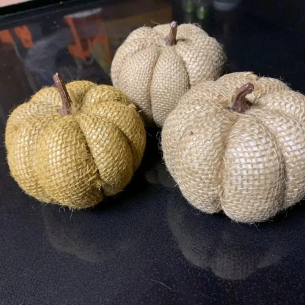 3 Small Fall Burlap Pumpkins